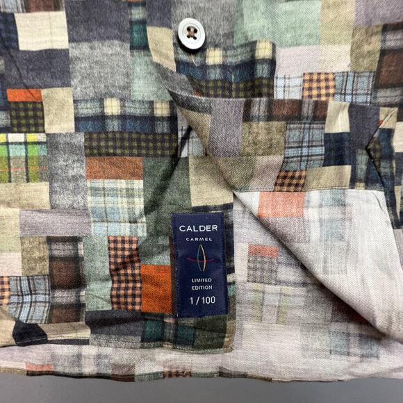 Calder Carmel Patchwork Button Up Shirt Men’s L Earth Tones Artsy - Picture 6 of 8